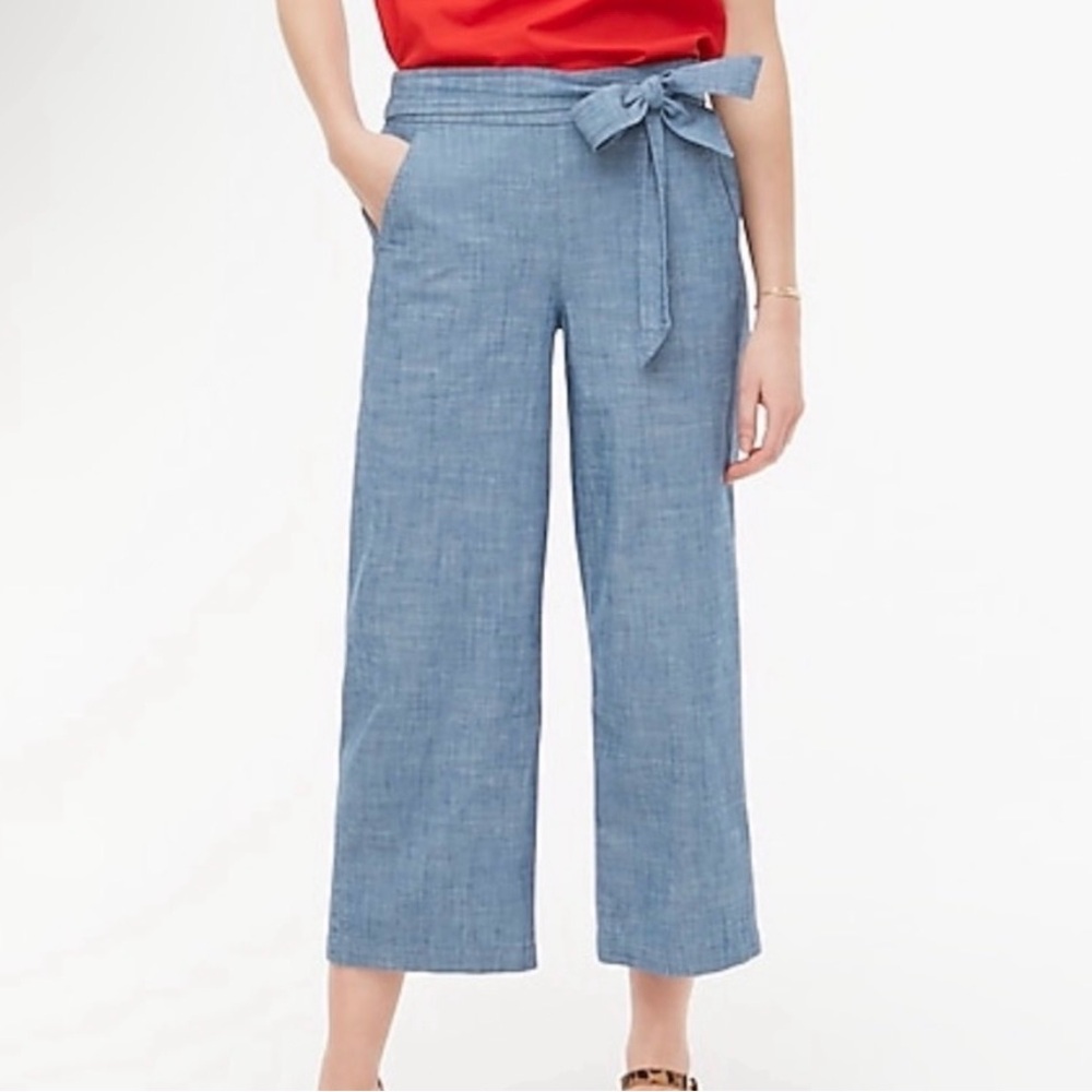 J. Crew Cambray Wide-Leg Pants Tie Waist | Size 6 | Lightweight 100% Cotton